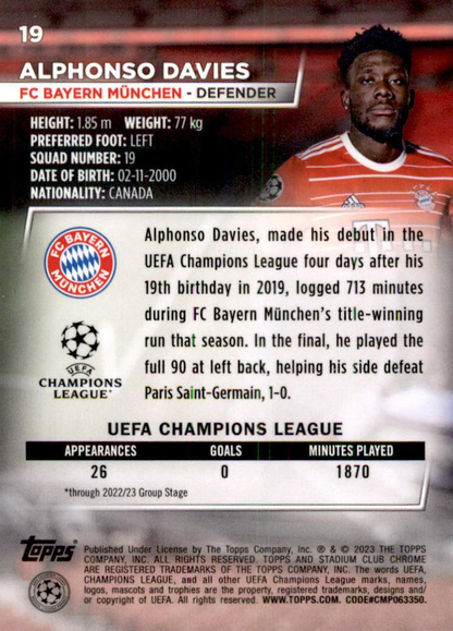 2022 Topps Stadium Club Chrome UCC Alphonso Davies #19 FC Bayern Munchen