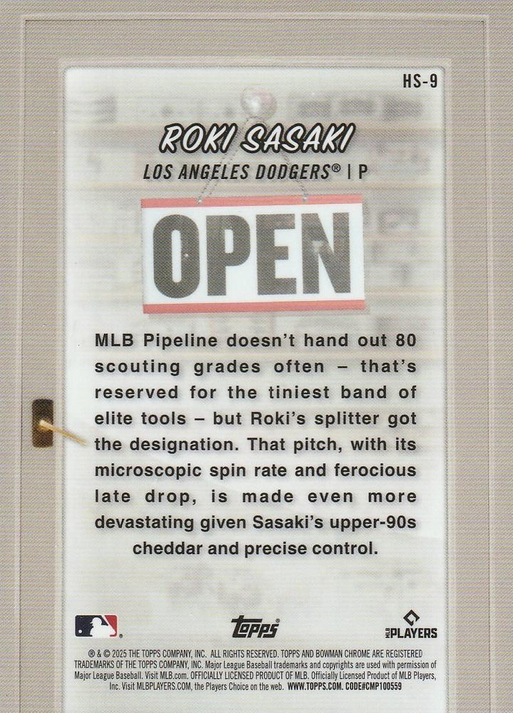 2025 Topps Bowman Hobby Stars Roki Sasaki Los Angeles Dodgers #HS-9