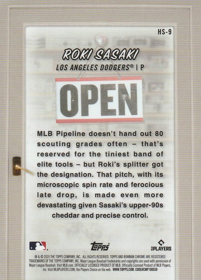 2025 Topps Bowman Hobby Stars Roki Sasaki Los Angeles Dodgers #HS-9