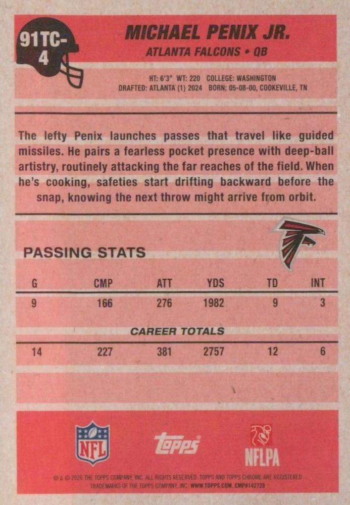 2026 Topps Flagship 1991 35th Mojo Chrome Michael Penix Jr. #91TF-4 Atlanta Falcons
