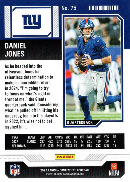 2023 Panini Contenders Daniel Jones New York Giants #75