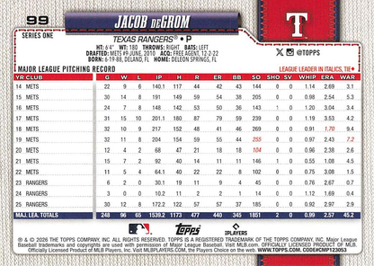 2026 Topps Series 1 Jacob deGrom #99 Texas Rangers