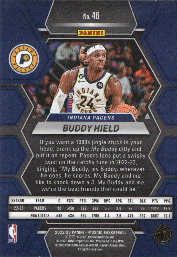 2022 Panini Mosaic Buddy Hield #46 Indiana Pacers