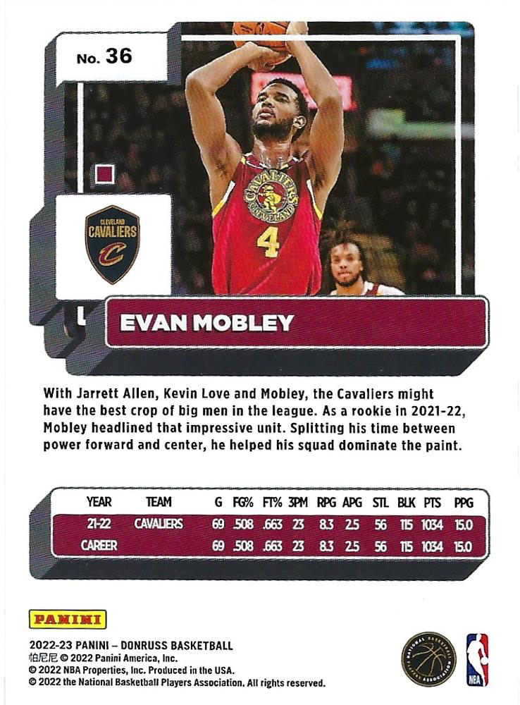 2022 Panini Donruss Evan Mobley #36 Cleveland Cavaliers