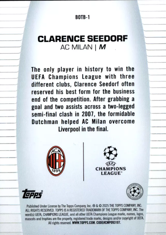 2024 Topps UCC Clarence Seedorf Best of the #Best BOTB-1 A.C. Milan