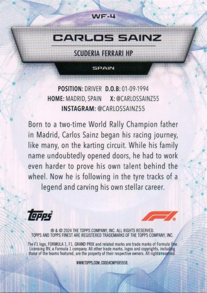2024 Topps Finest Formula 1 Carlos Sainz World's Finest #WF-4 Scuderia Ferrari HP