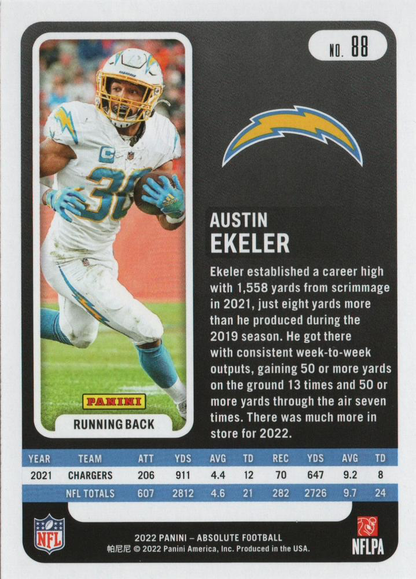 2022 Panini Absolute Austin Ekeler #88 Los Angeles Chargers