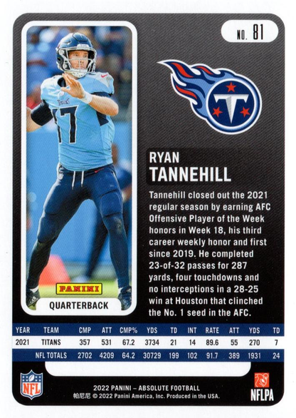 2022 Panini Absolute Ryan Tannehill #81 Tennessee Titans