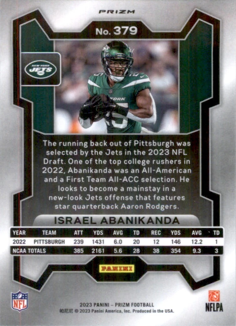 2023 Panini Prizm Lazer Orange Israel Abanikanda RC New York Jets #379