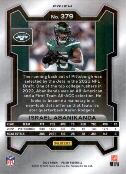 2023 Panini Prizm Lazer Orange Israel Abanikanda RC New York Jets #379