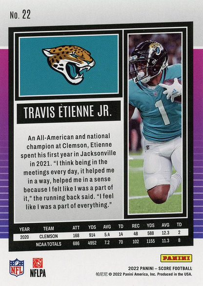 2022 Panini Score Travis Etienne Jr. Jacksonville Jaguars #22