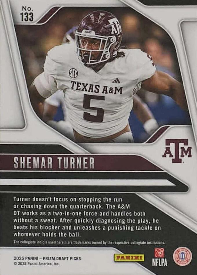 2025 Panini Prizm Draft Picks Shemar Turner #133 Texas A&M Aggies