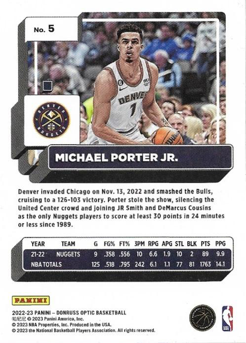 2022 Panini Donruss Optic Michael Porter Jr. #5 Denver Nuggets