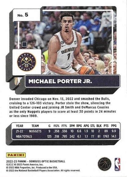 2022 Panini Donruss Optic Michael Porter Jr. #5 Denver Nuggets