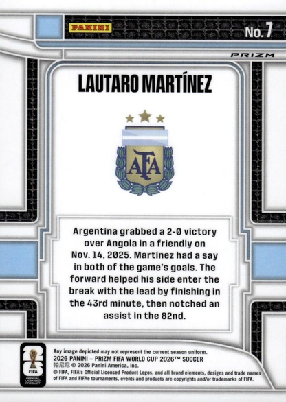 2026 Panini Prizm World Cup Silver Scorers Club Lautaro Martinez #7 Argentine