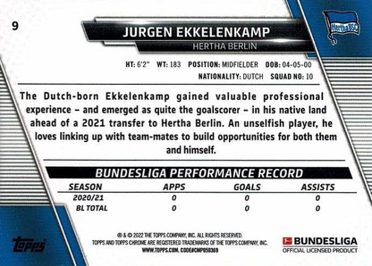2021 Topps Chrome Bundesliga Jurgen Ekkelenkamp #9 Hertha BSC Berlin