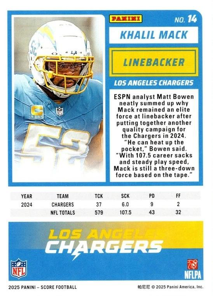 2025 Panini Score Khalil Mack #14 Los Angeles Chargers