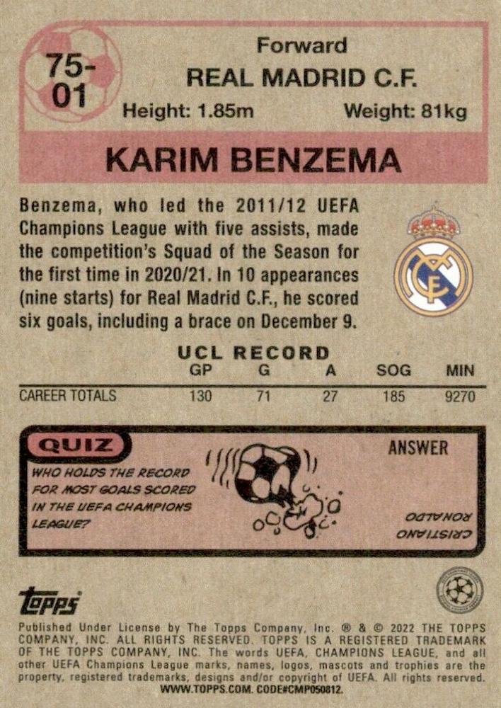 2021 Topps UCC 1975 Retro Karim Benzema #75-01 Real Madrid CF