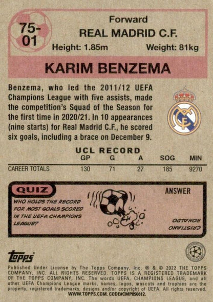 2021 Topps UCC 1975 Retro Karim Benzema #75-01 Real Madrid CF