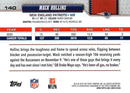 2026 Topps Flagship Mack Hollins #140 New England Patriots