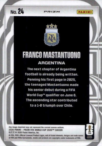 2026 Panini Prizm FIFA World Cup Screamers Franco Mastantuono #24 Argentine