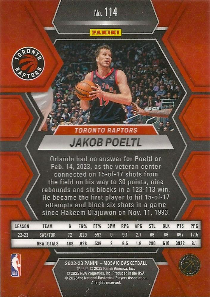 2022 Panini Mosaic Jakob Poeltl #114 Toronto Raptors