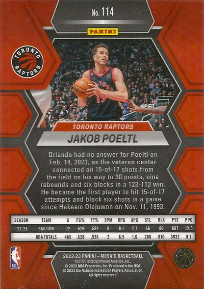 2022 Panini Mosaic Jakob Poeltl #114 Toronto Raptors