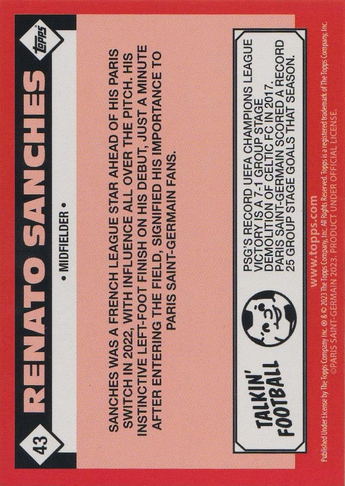 2022 Topps PSG Team Set Renato Sanches #43 Paris Saint-Germain