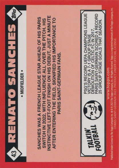 2022 Topps PSG Team Set Renato Sanches #43 Paris Saint-Germain