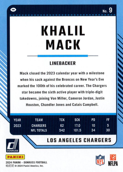 2024 Panini Donruss Khalil Mack Los Angeles Chargers #9