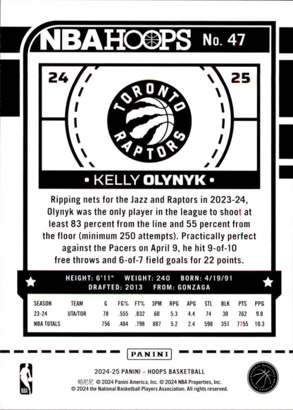 2024 Panini Hoops Kelly Olynyk #47 Toronto Raptors