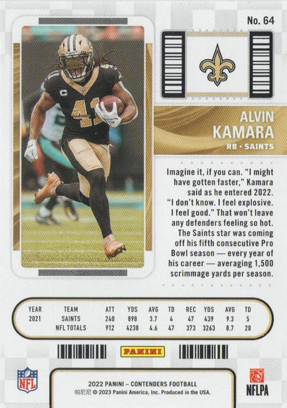 2022 Panini Contenders Alvin Kamara New Orleans Saints #64