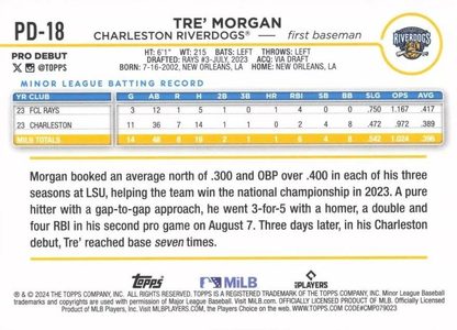 2024 Topps Pro Debut Tre' Morgan #PD-18 Charleston RiverDogs