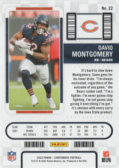 2022 Panini Contenders David Montgomery Chicago Bears #22
