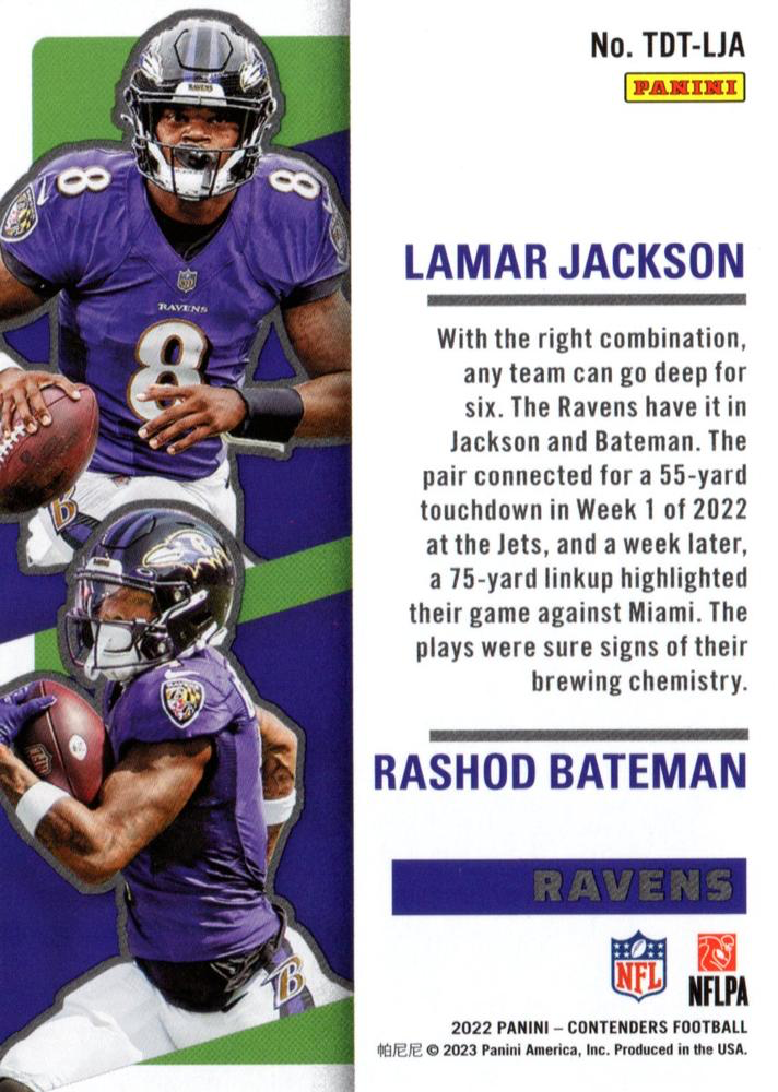 2022 Panini Contenders Touchdown Tandems Emerald Jackson / Bateman #TDT-LJA Ravens