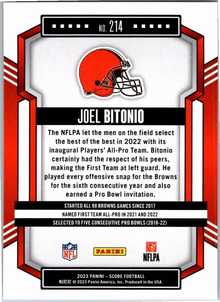 2023 Panini Score Football Joel Bitonio Cleveland Browns #214