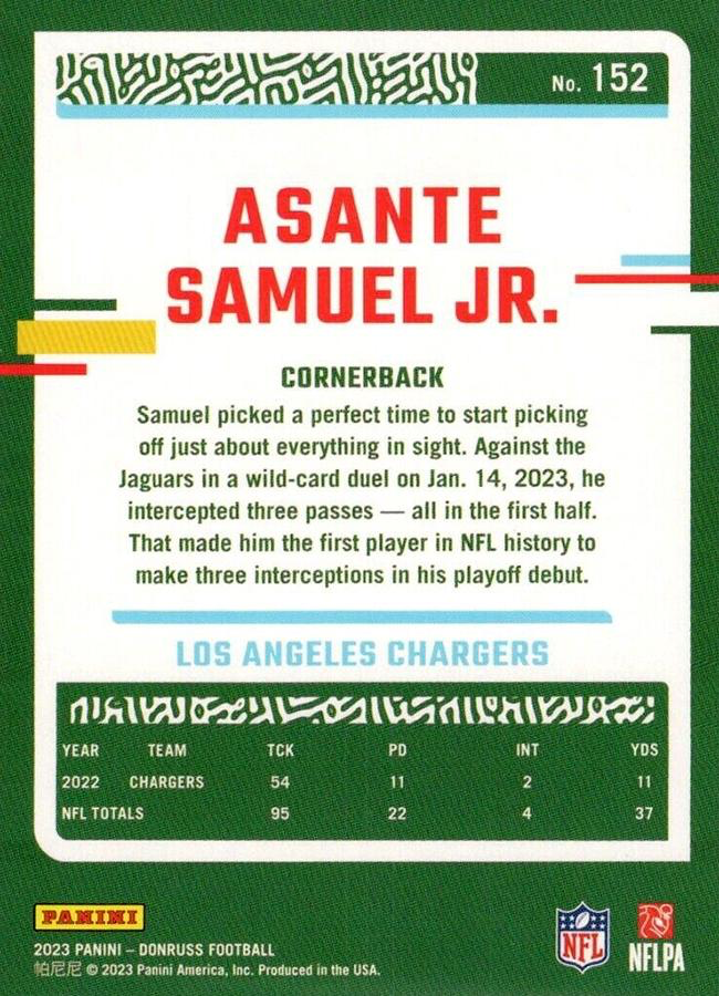 2023 Panini Donruss Asante Samuel Jr. #152 Los Angeles Chargers