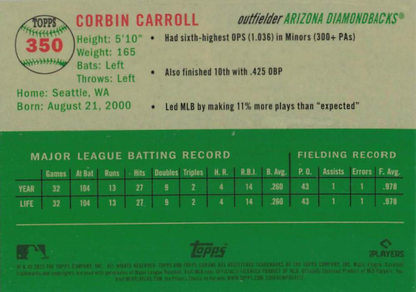 2023 Topps Chrome Platinum Anniversary Corbin Carroll RC Arizona Diamondbacks #350