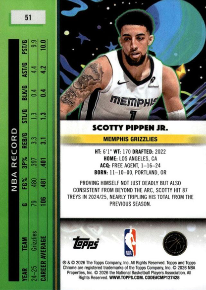 2025 Topps Chrome Cosmic Scotty Pippen Jr. #51 Memphis Grizzlies