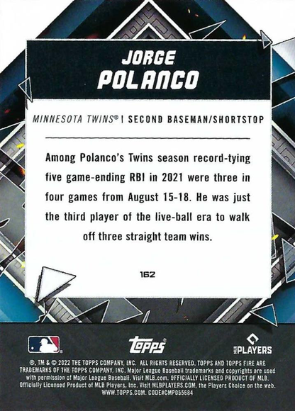 2022 Topps Fire Jorge Polanco Minnesota Twins #162