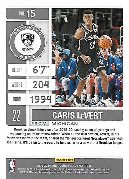 2019 Panini Contenders Caris LeVert #15 Brooklyn Nets