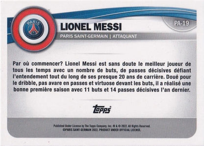2022 Topps PSG Fan Set Lionel Messi #PA-19 Paris Saint-Germain