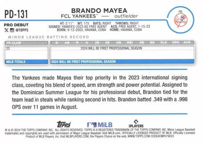 2024 Topps Pro Debut Brando Mayea #PD-131 FCL Yankees