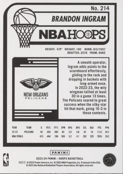 2023 Panini Hoops Brandon Ingram #214 New Orleans Pelicans