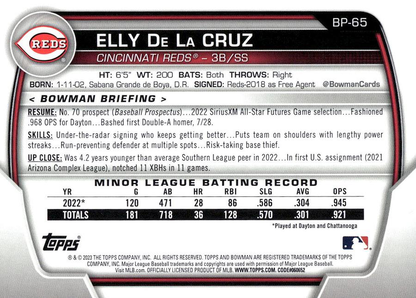 2023 Topps Bowman Paper Prospects Elly De La Cruz Cincinnati Reds #BP-65