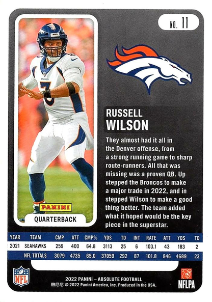 2022 Panini Absolute Russell Wilson #11 Denver Broncos