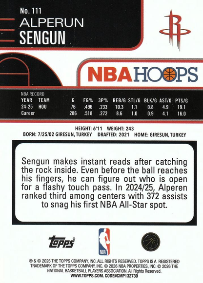 2025 Topps Hoops Alperen Sengun #111 Houston Rockets