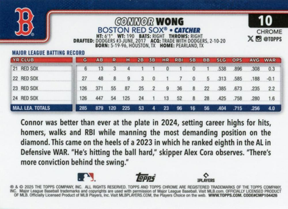 2025 Topps Chrome MLB Connor Wong #10 Boston Red Sox