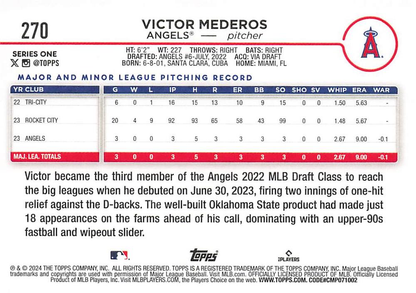 2024 Topps Series 1 Victor Mederos RC Los Angeles Angels #270