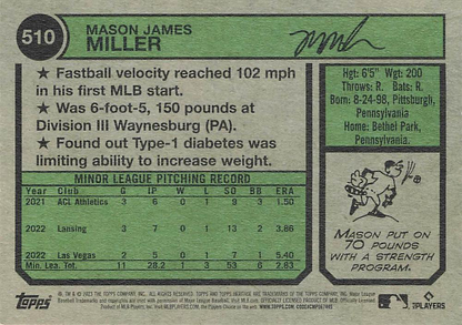 2023 Topps Heritage Mason Miller RC Oakland Athletics #510